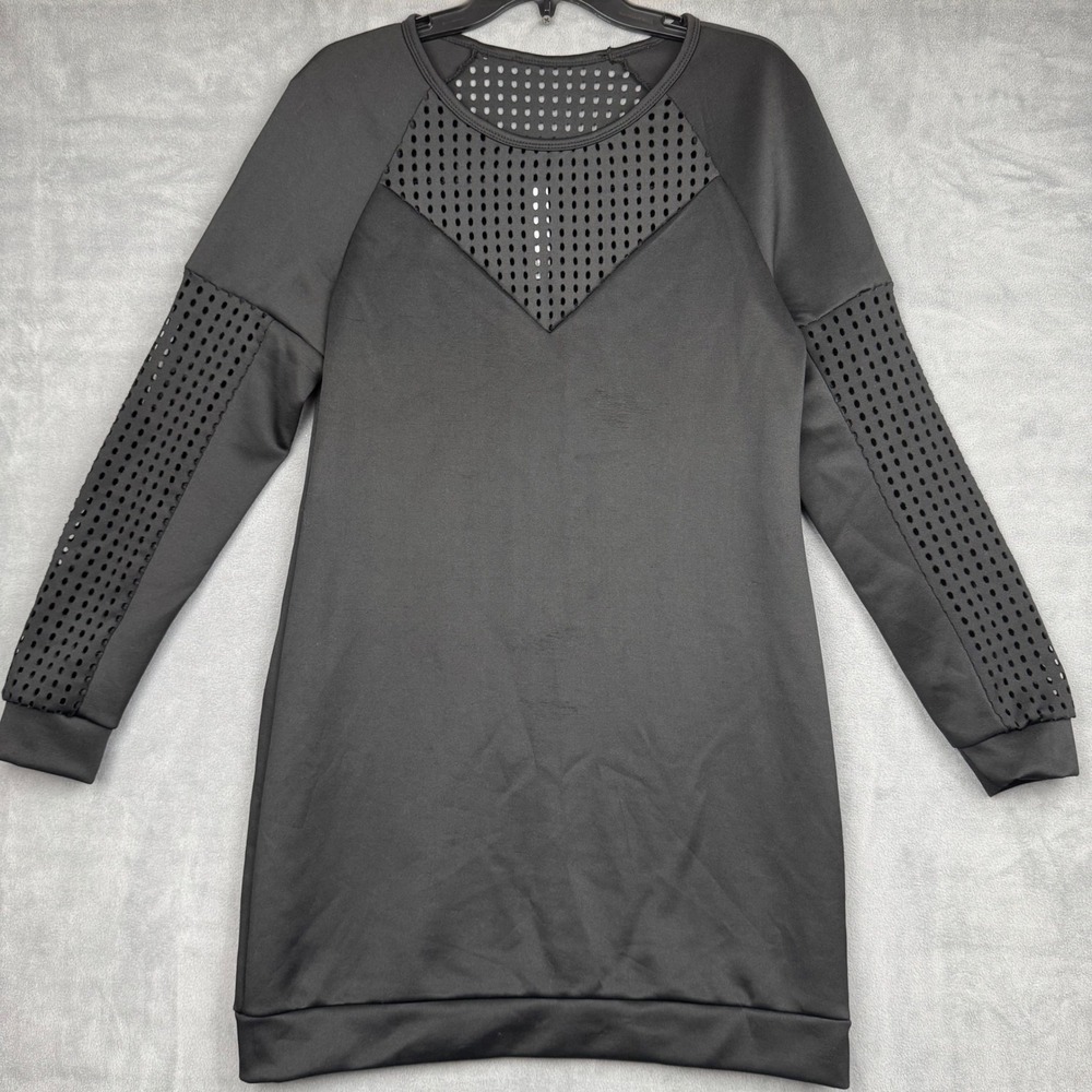 Fabletics Black Perforated Mesh Long‎ Sleeve Athleisure Sweatshirt Dress M